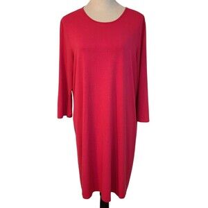 J Jill Dress Women LP Solid Pink 3/4 Sleeve Knit Pleated Back Knit Stretch Flowy